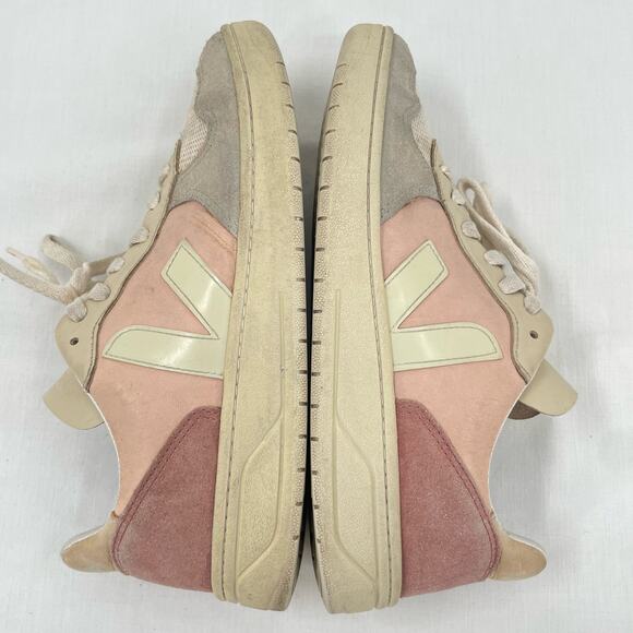 Veja V-10 Multico Nude Colorblock Sneakers Suede Leather Pink Blue Cream Size 8 - Picture 2 of 16